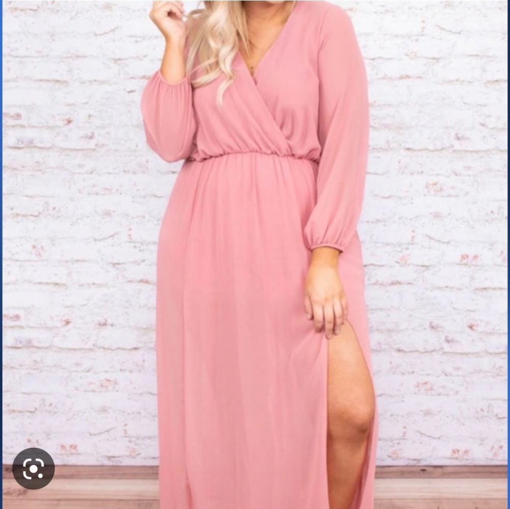 Chic Soul 2X Pink Chiffon Maxi Dress